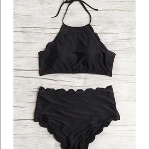 NWT Scallop Trim Halter Top With High Waist Bikini
